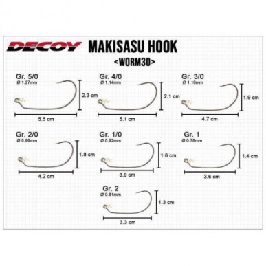 Decoy Makisasu Hook Worm 30 Free Rig Haken Gr. 2 1 1/0 2/0 3/0 4/0 Made in Japan