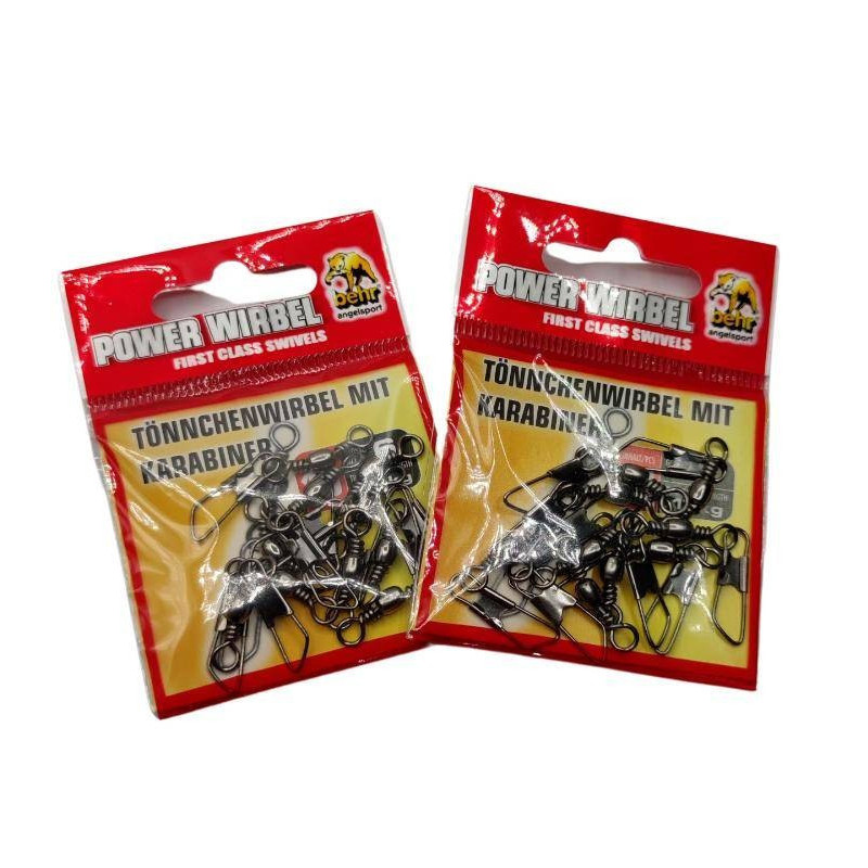 20x Tönnchenwirbel mit Karabiner Angelwirbel Wirbel Karabiner Behr Vorfach 20x Tönnchenwirbel mit Karabiner Angelwirbel Wirbel Karabiner Behr Vorfach