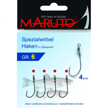 Paladin Maruto Spezialwirbel Haken Glasperlen Gr. 1 - 2 - 4 - 6  4 Stück Forelle