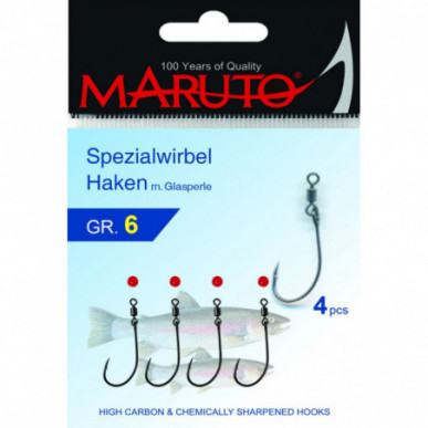 Paladin Maruto Spezialwirbel Haken Glasperlen Gr. 1 - 2 - 4 - 6  4 Stück Forelle