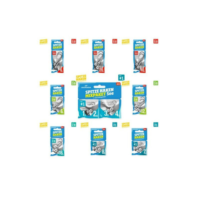 Lieblingsköder Spitze Haken Jigkopf  1 2/0 3/0 4/0 5/0 Mixpaket 6g - 20g Haken