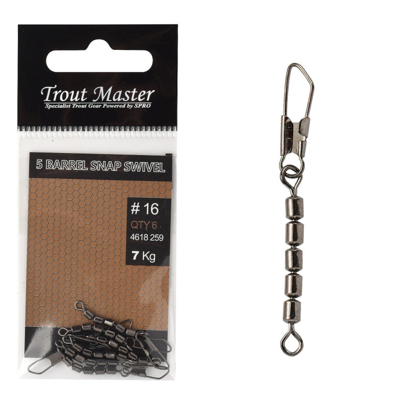 Spro TM Trout Master Barrel Snap Swivel 5-Fach Wirbel Gr. 12 14 16 18 20 Forelle Spro TM Trout Master Barrel Snap Swivel 5-Fach Wirbel Gr. 12 14 16 18 20 Forelle