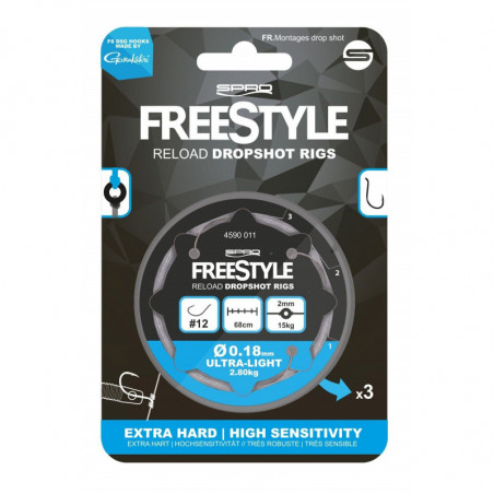 Spro Freestyle Reload Dropshot Rig 3 Stück DS Vorfach Montage Gamakatsu Fluoro