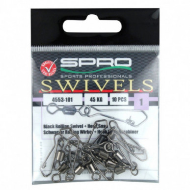 Spro Rolling Swivel + Hook Snap | Wirbel + Haken Karabiner 10 Stück Hooksnap