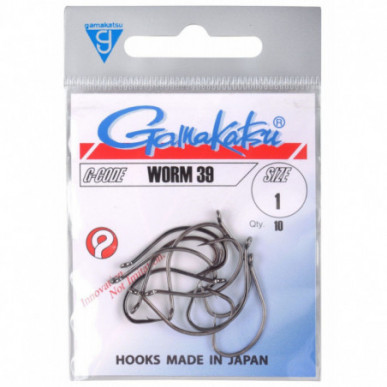 Gamakatsu Worm 39 Hook Black Gr. 1 2 3 4 Wurmhaken Haken mit Öhr Dropshot Hook