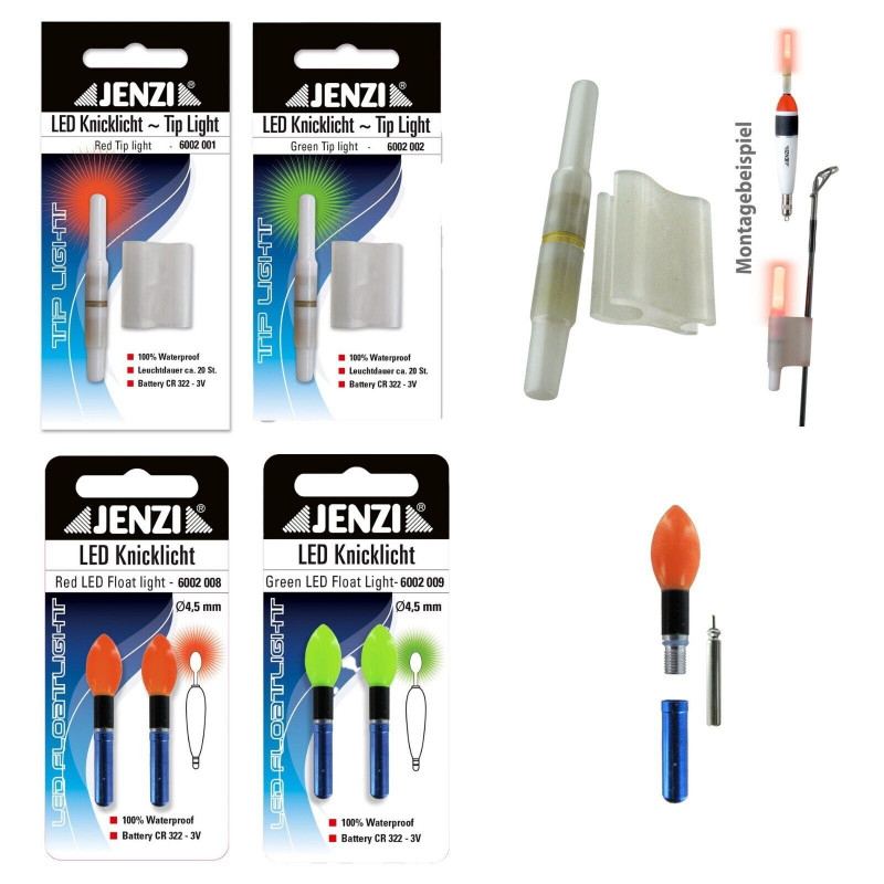 JENZI LED Knicklicht Tip-Light Bissanzeiger Nachtangeln Rot Grün Smart Batterie