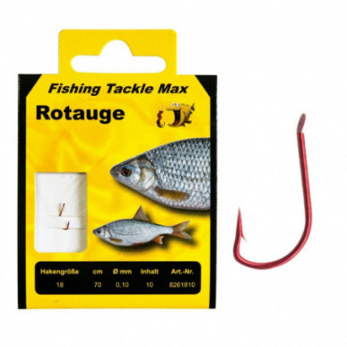 FTM Rotauge Haken Rot gebunden 70 cm verschiedene Größen Friedfischhaken Vorfach
