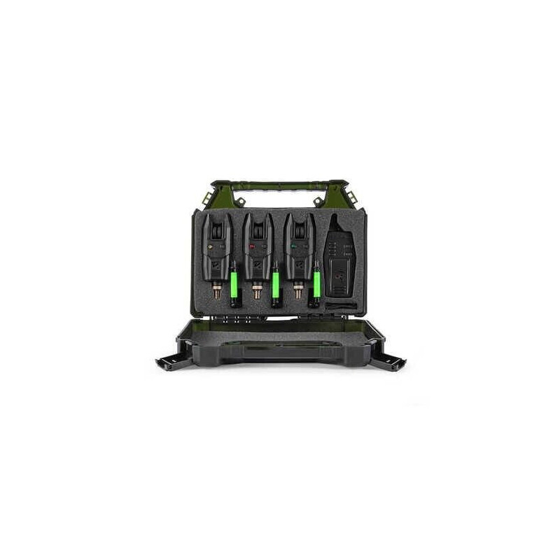 Korum Kbi-R 3-Rod Alarm Presentation Set Bissanzeigerset Funkset Bite-Alarm
