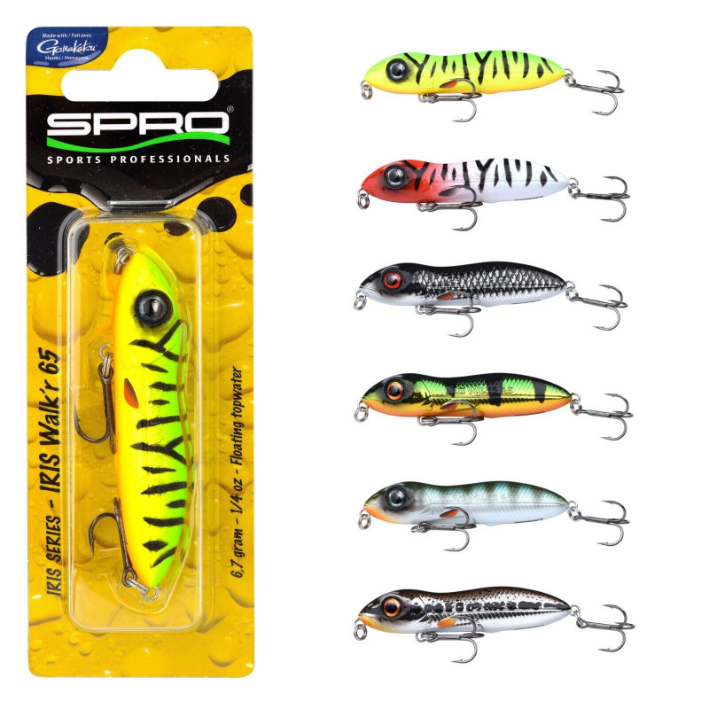 SPRO Iris Walk'R 65 Topwater Wobbler Hecht Zander Barsch Walker Köder Oberfläche