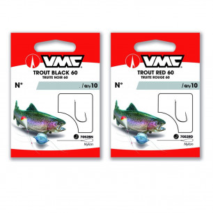 VMC Trout Black Red 60cm Vorfachaken Forelle gebundene Forellenhaken Haken