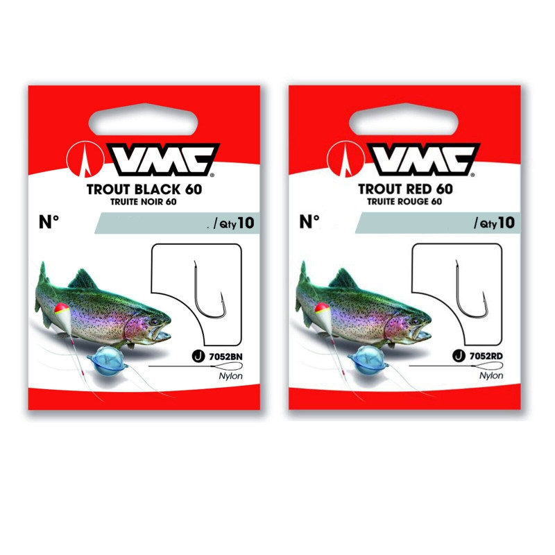 VMC Trout Black Red 60cm Vorfachaken Forelle gebundene Forellenhaken Haken