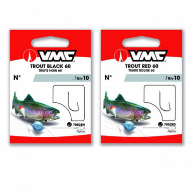 VMC Trout Black Red 60cm Vorfachaken Forelle gebundene Forellenhaken Haken