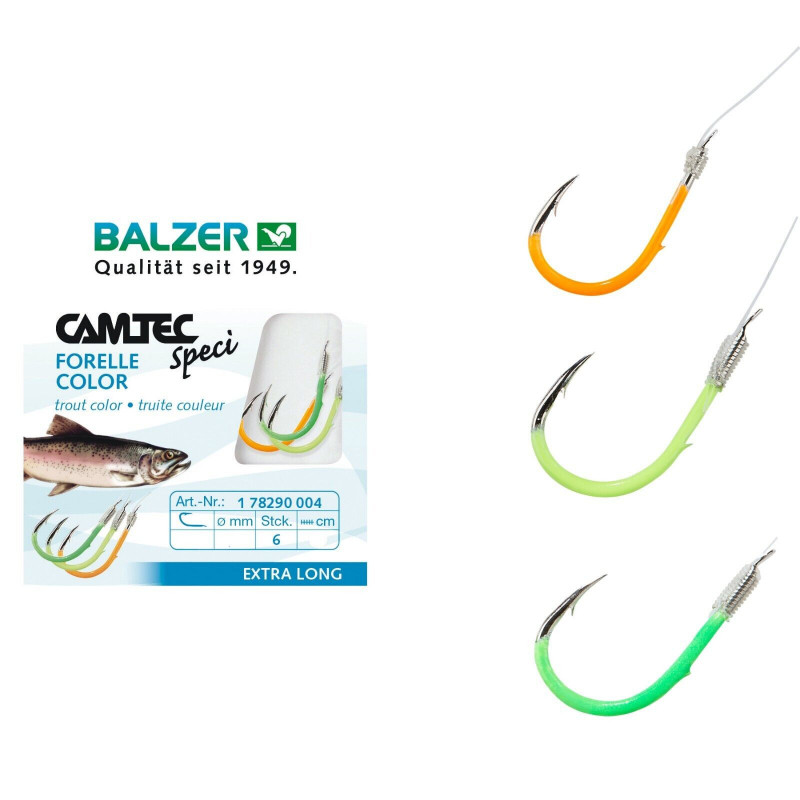 Balzer Camtec Speci Haken Forelle Vorfach 60cm 140cm Farbig Trout Vorfachhaken