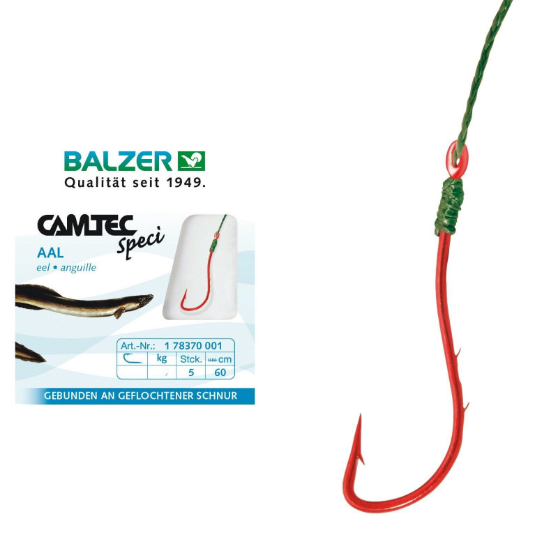 Balzer Camtec Aalhaken 60cm Vorfach geflochtene Schnur Hook Eel Braided