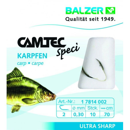 Balzer Camtec 70cm Karpfenhaken Vorfach 2 4 6 8 Angelhaken Carp Karpfen Hook