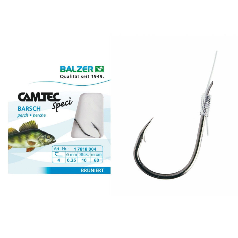 Balzer Camtec Speci Perch gebunden Haken Barsch brüniert 60cm Vorfach Angeln