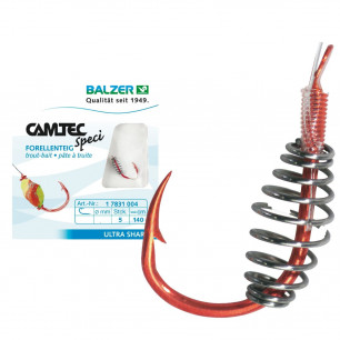 Balzer Camtec Speci Forellenteig Haken Rot 140cm Vorfach Forellenhaken Teig