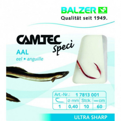 Balzer Camtec 60cm Aalhaken 1 2 4 6 8 Angelhaken Eel Hook Aal Wurmhaken Rot
