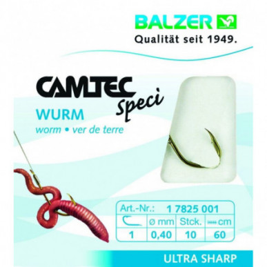 Balzer Camtec Speci Wurmhaken gebunden Haken brüniert 60cm Vorfachhaken Wurm