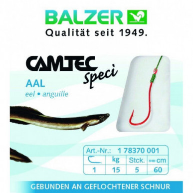 Balzer Camtec Aalhaken 60cm Vorfach geflochtene Schnur Hook Eel Braided