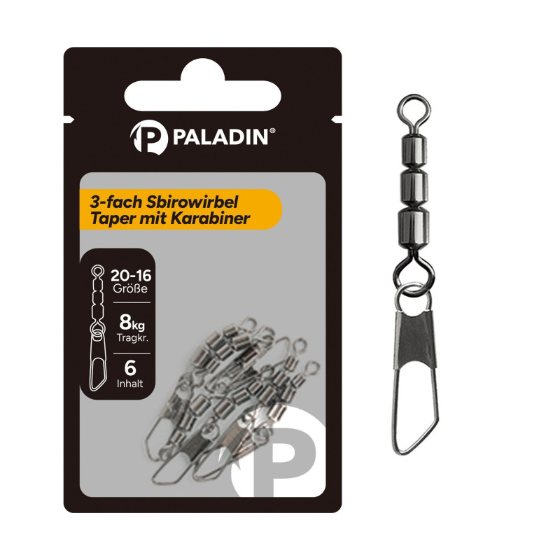 Paladin Taper 3 Fach Sbirulino Wirbel Karabiner Gr.20-16 Dreifachwirbel Sbiru Paladin Taper 3 Fach Sbirulino Wirbel Karabiner Gr.20-16 Dreifachwirbel Sbiru