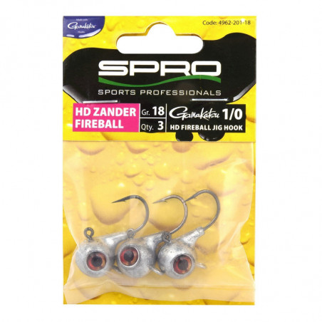 Spro HD Zander Fireball Jighead 1/0 14g 18g 21g 24g Jigkopf Gamakatsu 3 Stück