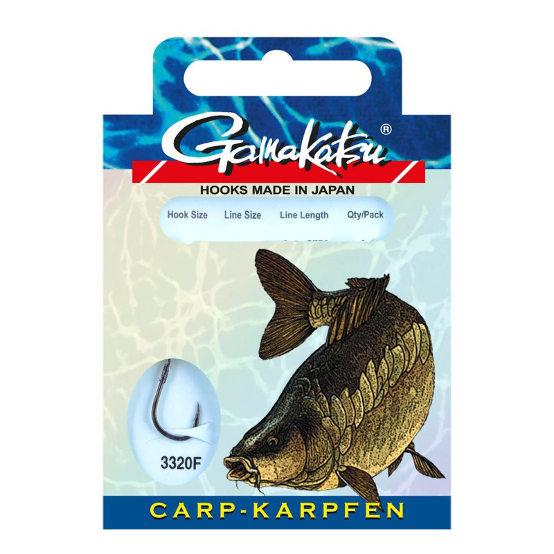 Gamakatsu 3320F Carp Karpfenhaken Vorfach Schwarz 1 2 4 6 8 10 Länge 75cm Haken